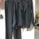 Suvine &otilde;&otilde;nsa p&auml;ikesekaitse &scaron;ifoons&auml;rk bleiser laia s&auml;&auml;rega p&uuml;ksid kaheosaline komplekt Elegantne naiste p&uuml;kste komplekt kontorir&otilde;ivad XL must