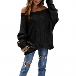 Naiste s&uuml;gisene ja talvine &uuml;he &otilde;laga avara kootud &uuml;hev&auml;rviline sviiter XL must