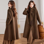 Eemaldatava tutiga sall Kahepoolne villane mantel Naiste temperamendiga p&otilde;lvedeni trendikas lahtine villane pealisr&otilde;ivas M pruun