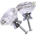 4 Pack 40 mm Diamond Shaped Glass Crystal Knobs with 3 Size Screws for Cabine