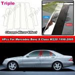 6 tk l&auml;ikiv kroomitud auto piilaripostide ja aknaliistude dekoratiivkatteid PC-materjalist Mercedes Benz S-klassi W220 1998-2005 jaoks Chrome