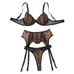 Seksikas Naiste Leopardimustriga Pesukomplekt Pitsist Patchwork Aluspesu Madala L&otilde;ikega Push-Up Kolmeosaline Komplekt S leopard