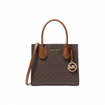 Michael Kors MK Mercer Seeria Klassikaline Prantsuse Vintage Monogramm V&auml;rviplokk PVC-kattega L&otilde;uend Akordionkott Naiste k&auml;ekotid Pruun 35S1GM9M2B-BRN Basic Set (Bag+Dust Bag)