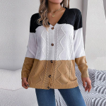 Naiste s&uuml;gistalvine vabaaja kontrastn&ouml;&ouml;biga V kaelus pikkade varrukatega &uuml;herealine kampsun kardigan L hall v&auml;rv