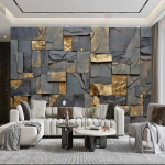 Kaasaegne lihtne tapeet Kuldleht Kivist kunst Taustseinamaal Elutuba Teler Diivan Magamistuba Kodu kaunistus 3D seinamaalid 200 cm(W) x 140 cm(H)