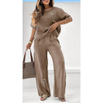 Naiste puuvilla ja kanepi komplekt - Naiste puuvilla ja kanepi komplekt 2-osaline tikandiga vabaaja elegantne komplekt k&otilde;rge v&ouml;&ouml;kohaga laiad p&uuml;ksid S