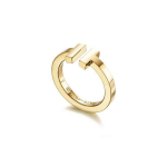 Tiffany & Co. T-sarja logot&auml;hega kaunistatud 18K kullast ruudukujuline s&otilde;rmus Unisex s&otilde;rmused GRP07779 5.5