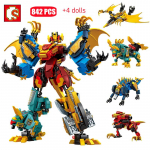 SEMBO 4in1 Transformeeruv Robot Mecha Ehitusklotside Komplektid Dinosauruste Maailm Mecha Mudeli Kokkupanekuklotsid Laste M&auml;nguasjad Poiste S&uuml;nnip&auml;evakingitused