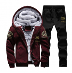 Spordidress Meeste Talvine Jooksu Kaheosalised Komplektid Puuvillane sisemine fliis Paks kapuutsiga 2PC jope p&uuml;ksid Sport s&ouml;rkkost&uuml;&uuml;mid M punane