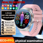2026 Uus EKG verer&otilde;hu vere hapnikusisaldus vere lipiidide kusihappe pulsi temperatuuri monitor AMOLED Bluetooth k&otilde;ne nutikell pink-silicone black
