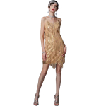 Gatsby 1920ndate tutiga V-kaelusega &otilde;lapaeltega &otilde;htukleit: Retro Ladina Tantsu & Kokteilipeo Kleit XL beige