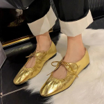 Baleriinad naistele Nahast Kingad Naistele Kitsa Rihmaga H&otilde;bedased Lamedad Kingad Bling Bling Kuldne &Uuml;mar Nina Kevadised Jalatsid 38 brown