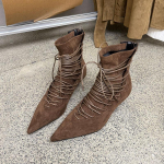 Retro paeltega terava ninaga pahkluusaapad Naistele Suede Madala kontsaga Moodsad Kleidi L&uuml;hikesed Saapad Daamidele Uued S&uuml;gisNaiste Saapad Botas Mujer 35 pruun