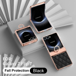 Luksuslik Nahast Teemant Telefonikott Samsung Galaxy Z Flip 7 6 5 4 3 Flip7 FE jaoks Hinge Kaitse ja S&otilde;rmusehoidjaga Naistele T&uuml;drukutele Galaxy Z Flip7 FE must