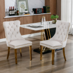 A&A Furniture, Nikki kollektsioon Tuftitud T&auml;ispuidust Sametine S&ouml;&ouml;gilaud Tool Kuldselt Pinnatud Jalgadega, Neetide Kaunistus, Komplekt 2 tk, Beež ja Kuldne, DE1601BG 65 x 50 x 95 cm beež