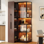 Vitriinkapp 70&times;38&times;160 cm v&auml;ljat&otilde;mmatava riiuliga &ndash; kahekordse klaasiga p&otilde;randavitriin LED-iga, MDF-kapp p&auml;hklipuu, elutuppa, s&ouml;&ouml;gituppa, k&ouml;&ouml;ki 70 x 38 x 160 cm