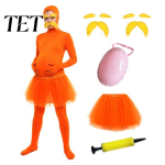 Unisex Zentai kost&uuml;&uuml;m Oranž t&auml;iskost&uuml;&uuml;m, t&uuml;llseelikuga, v&otilde;lts k&otilde;ht, kollane vunts ja kulmud, &uuml;hev&auml;rviline kost&uuml;&uuml;m Avatud n&auml;oga &uuml;likond, Halloweeni 160cm C red