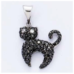 Les Tr&eacute;sors De Lily [G2822] - Pendentif Argent 'Chat Sublime' noir argent&eacute; (rhodi&eacute;) - 15x14 mm must