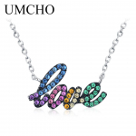 UMCHO v&auml;rviline kalliskivi LOVE t&auml;hestik Sterling h&otilde;be Choker Statement kaelakee naiste h&otilde;be 925 ehted