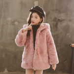 YUBAOBEI t&uuml;drukute mantel Talveriided Laste kunstkarusnahast jakk Lastele Palus kapuutsiga jope pluss sametine paks jope 8T roosa