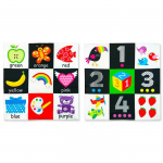 Vasts&uuml;ndinu multifilmide m&auml;nguasjad 2 k&uuml;lje mustriga pehmest riidest raamat Lapsed &otilde;ppivad hariv must/valge tunnetus, kahisev heli Ajaleht