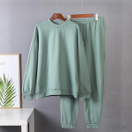 Hirsionsani puuvillased komplektid naistele uus s&uuml;gistalvine soe vabaaja kaheosaline fliistopsid ja p&uuml;ksid lahtised massiivsed dressip&uuml;ksid, pullover S roheline