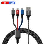 QOOVI 3-&uuml;hes C-t&uuml;&uuml;pi mikro-USB kiirlaadija kaabel Mitu USB-porti Mitu USB-laadimisjuhet Usbc mobiiltelefoni juhe iPhone 11 12 xiaomi Samsung S10 jaoks 1.2M must