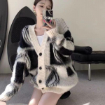 Talvine uus korea vintage kampsun naiste V-kaelusega slouchy stiilis disain Premium kootud kardigan kampsun naistele One Size must