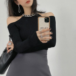 DX &ndash; &otilde;lgadeta seksikas sviiter naistele s&uuml;gisel ja talvel, hoolikas masinsalendav, &otilde;hukese voodriga topp 0nesize must