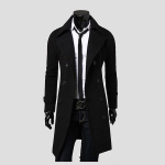Meeste moe pikk mantel fliis villane jakk Slim Fit peacoat mantel 4XL must