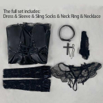 Death Note Cosplay kost&uuml;&uuml;m Misa Amane kunstnahast seksikas kleit + kaelaehted + sukad + kaelakee &Uuml;htne riietus Halloweeni parukas M