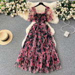 Retro romantiline kleit naiste suvine v&otilde;rgust puidust k&otilde;rvakujundus tundub v&auml;ike ja elegantne superhaldjas printsessi pikk kleit One Size must