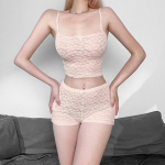 Uus 2-osaline komplekt naiste k&otilde;rge v&ouml;&ouml;kohaga, seksikas pitsitud mikropaelaga komplekt l&uuml;hikeste p&uuml;kstega Solid Rannar&otilde;ivad vabaaja &uuml;likond S roosa