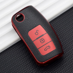 3 nupuga pehmest nahast auto kaugjuhtimispuldi v&otilde;tme&uuml;mbris Ford Fiesta Focus 2 Ecosport Kuga Escape Falcon B-Max C-Max Eco Sport Galaxy jaoks punane
