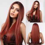 ALAN EATON Long Silk Straight Ombre Pruunid Blondid Kuldsed S&uuml;nteetilised Parukad Naistele Kuumakindlad Naturaalsed Keskosa Parukad