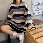 S&uuml;giskapslid Triibuline &uuml;lisuur kampsun Naiste Harajuku Pullovers Korea mood Paarid Sobivad pikkade varrukatega topid T&auml;navar&otilde;ivad S hall