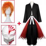 Anime Bleach Kurosaki Ichigo Cosplay kost&uuml;&uuml;m Samurai Must Mantel R&uuml;&uuml; Kimono P&uuml;ksid Komplektid Halloweeni J&otilde;ulupeo Riided L-(Suit+Wig)