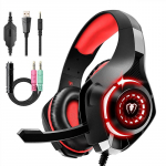 Stereo M&auml;ngupeakomplekt Playstation 4 PS4 PS5 jaoks, &Uuml;le-k&otilde;rva K&otilde;rvaklapid Mikrofoniga ja LED-valgustusega Xbox One'i, PC, S&uuml;learvuti jaoks punane/must
