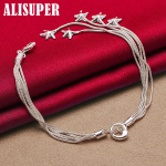 925 Sterling Silver Five Solid Starfish Snake Chain Ehted
