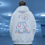 High Street Graffiti Bear Print Meeste fliisist kapuuts Retro s&uuml;gis vabaaja Pullover Kapuutsiga kampsunid Hip Hop Y2K kapuutsid Riided 5XL