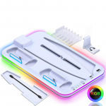 3 režiimi LED jahutusventilaatori laadimisdokk PS5 aluse jaoks 2 kontrolleri laadimisdokk Sony Playstation 5 plaadi/digitaalse RGB jaheda valguse jaoks valge