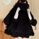 Bunny Ears Kawaii Hoodies Naistele Lolita Talvine soe lambavillane Oversize kampsun Armas pikkade varrukatega t&otilde;mblukuga kapuutsiga fliisjakk S must