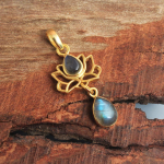 Labradoriit kollase kullaga kaetud lootose ripats 100% 925 sterling h&otilde;bedast k&auml;sitsi valmistatud ehted kuld/kollane