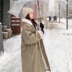 Naiste s&uuml;gis- ja talvine paks puuvillane mantel lahtine keskmine ja pikk mantel Palus puuvillane Parker mantel L must