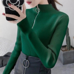 Kootud naiste t&otilde;mblukk Poolk&otilde;rge kaelusega kampsun Pullovers S&uuml;gistalv Basic Naiste kampsunid &Otilde;hukesed Solid kudumid Pull Femme Topid One Size roheline