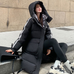 Talvine soe ja moodne naiste mantel pika Korea stiilis puuvillase mantliga M must