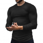 Meeste T-s&auml;rk &uuml;hev&auml;rviline pikkade varrukatega &uuml;mara kaelusega Slim Fit pullover, soe vabaaja hingav meeste kevadtopp igap&auml;evaseks kandmiseks 2XL must