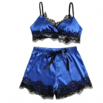 Naiste seksikas pitsist lapiline magamisriiete komplekt spagetirihmadega rinnahoidja elastsed vibup&uuml;ksid S sinine