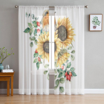 Akvarellkimp p&auml;evalillest ja linnust l&auml;bipaistev kardin elutuppa Voile t&uuml;lli aknakardinad magamistoa k&ouml;&ouml;gi kardinad 135W x 114H(cm)