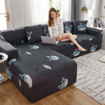 Ruudukujuline tr&uuml;kitud L-kujuline Chaise Longue diivanikatted elutoa diivanikaitsele Tolmuvastased elastsed venivkatted nurgadiivanile 【90-145cm】